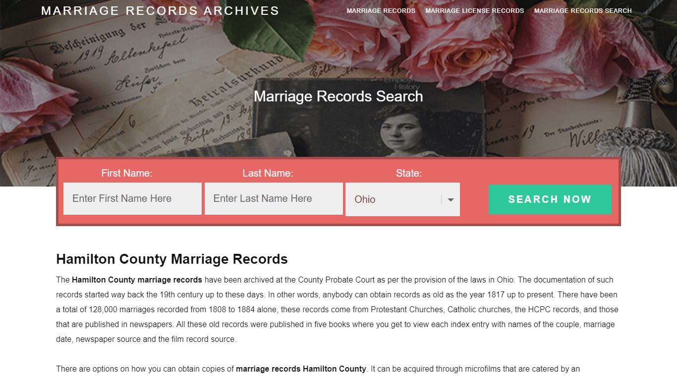 Hamilton County Marriage Records | Enter Name and Search